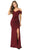 Lenovia - Long Off Shoulder Ruffle Trimmed Dress 5206 CCSALE XL / Burgundy