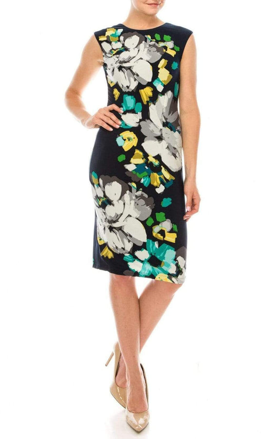 London Times - T3252P Floral Jewel Cocktail Dress Cocktail Dresses 0P / Navy Aqua