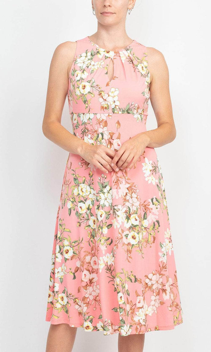 London Times T4470M - Floral Printed Sleeveless Dress Cocktail Dresses 4 / Coral