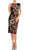 London Times - T5088M Painted Floral Print Knee Length Sheath Dress Wedding Guest 0 / Black Scarlet