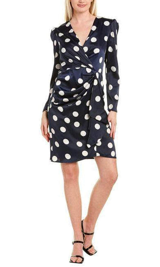 London Times T5568M - V-Neck Dotted Casual Dress Holiday Dresses 4 / Navy Ivory