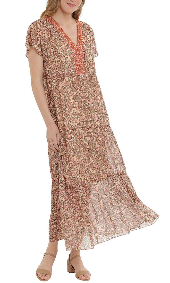London Times T5789M - Paisley Print Maxi Dress Mother of the Bride Dresses 4 / Coral Red