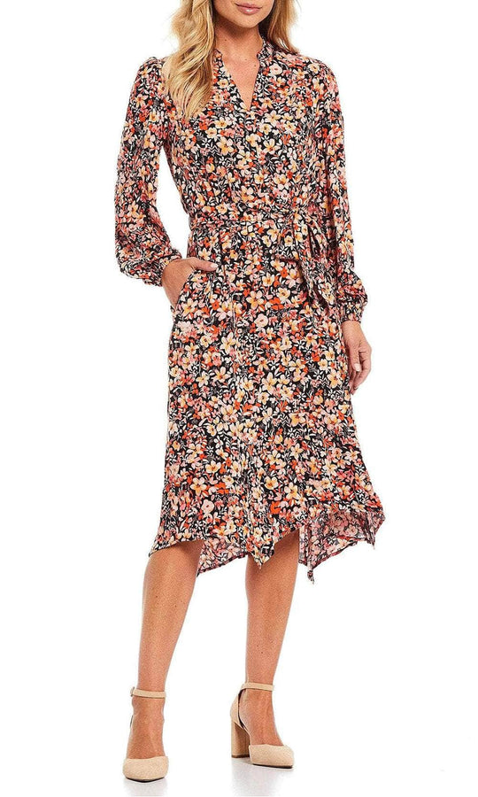 London Times T5903M - Bishop Sleeve Floral Dress Special Occasion Dress 4 / Black Pink