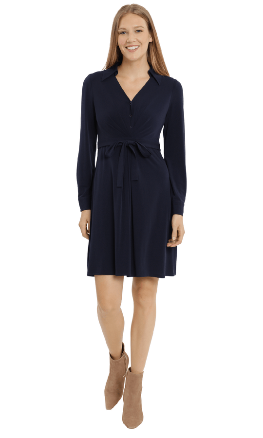 London Times T5970M - V-Neck Tie Waist Formal Dress Cocktail Dresses 4 / Dark Navy