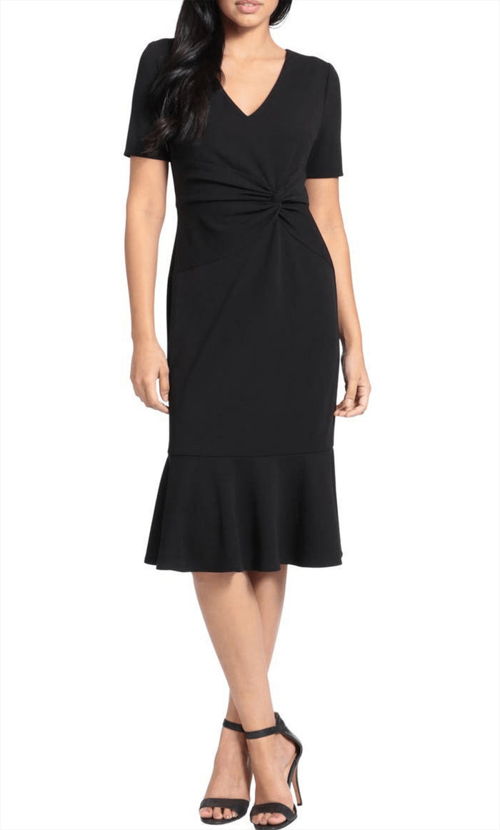 London Times T6064M - V-Neck Ruffled Hem Formal Dress Special Occasion Dress 0 / Black