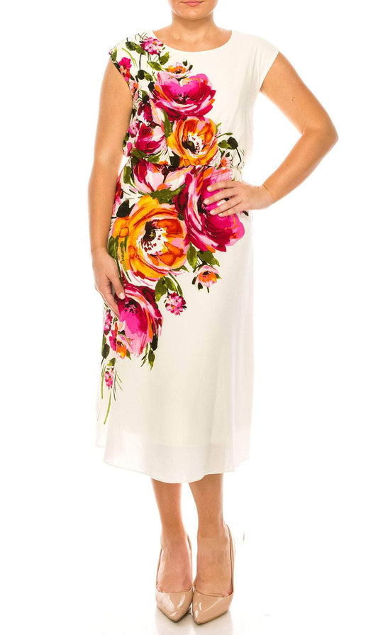 London Times T6088M - Floral Cap Sleeve Dress