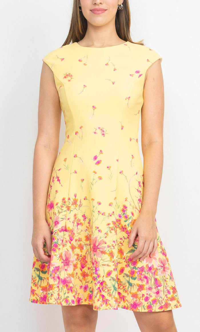London Times T6103M - Cap Sleeve Jewel Mini Dress Special Occasion Dress 4 / Yellow Coral