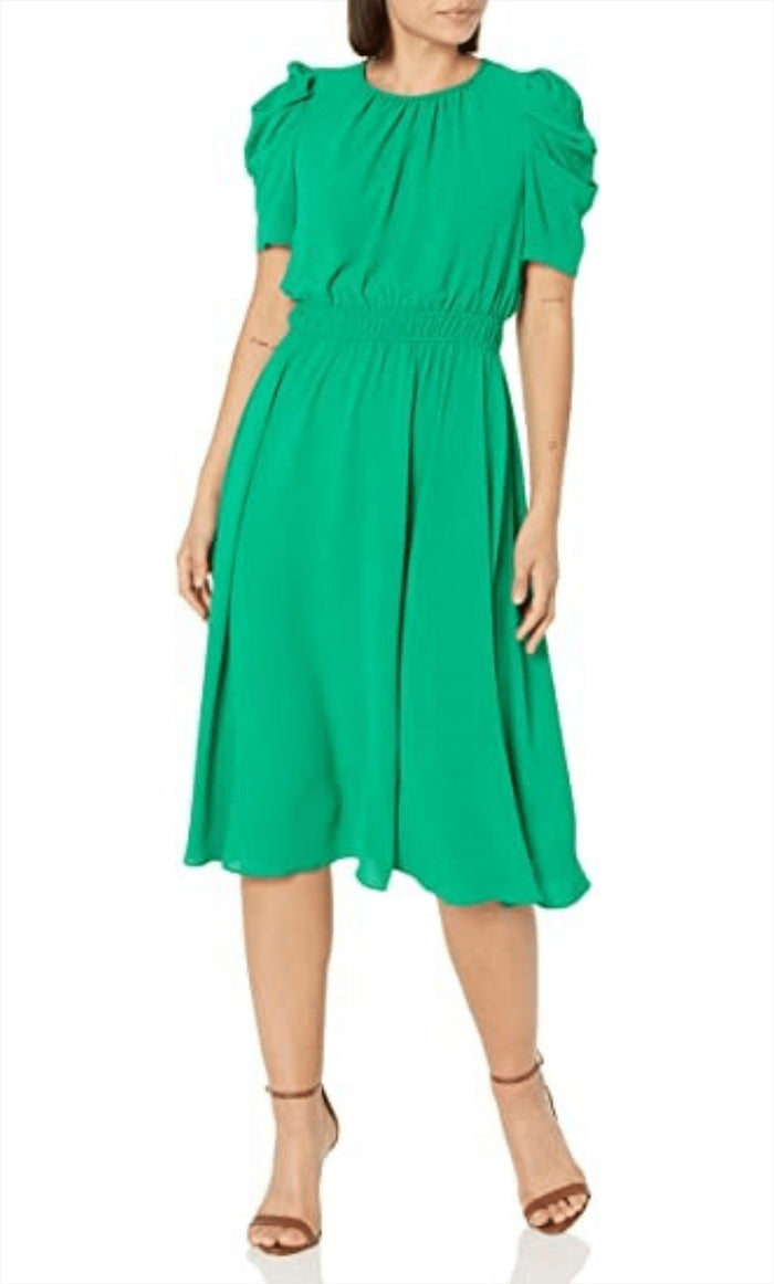 London Times T6180M - Puffy Sleeve Midi Flowy Dress Special Occasion Dress 0 / Jewel Green