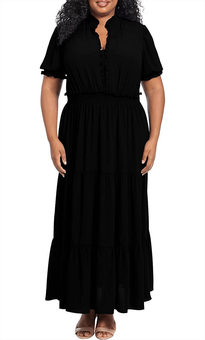 London Times T6184M - Puff Sleeve Tiered Formal Dress Special Occasion Dress