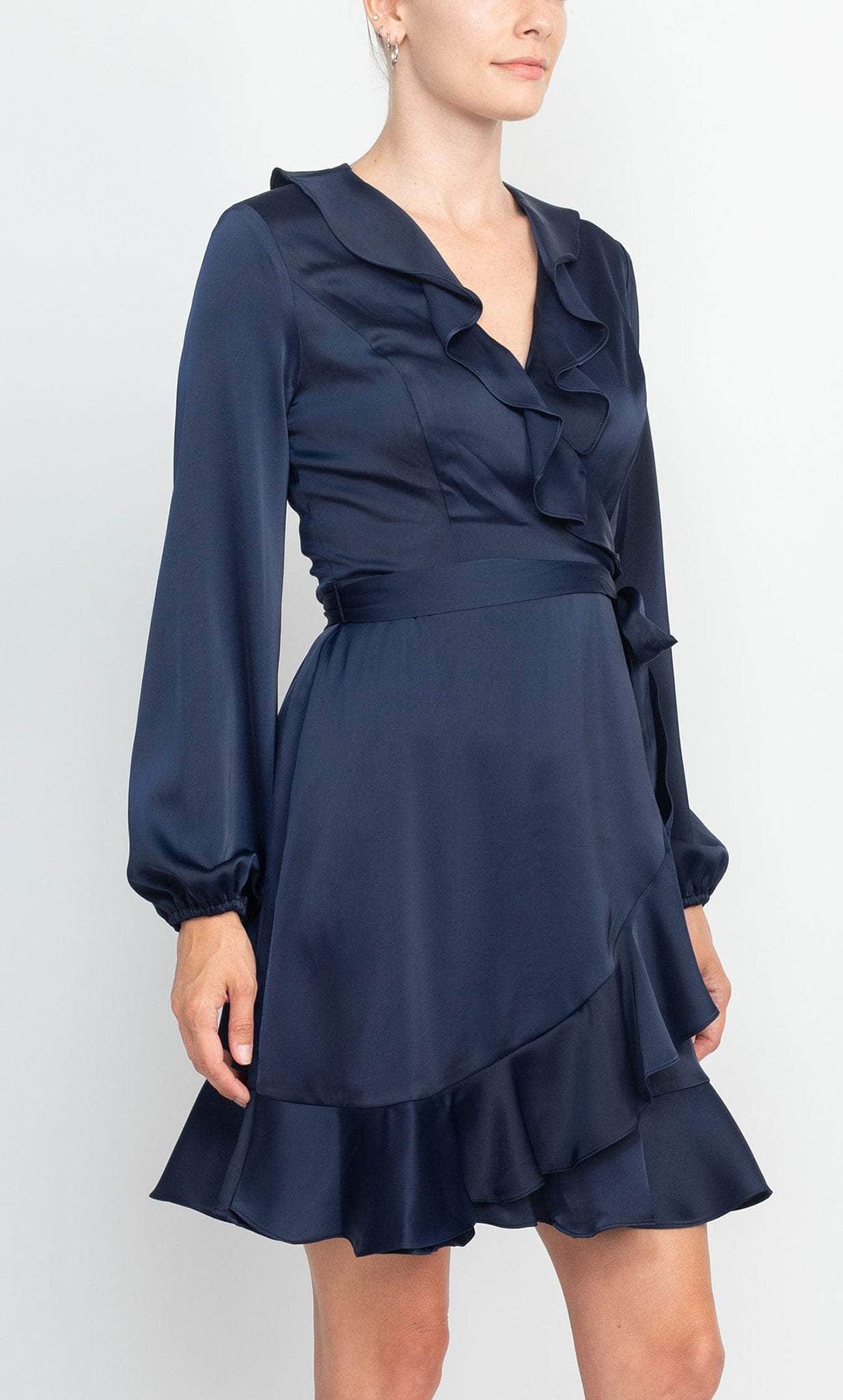 Rcollared Ruffle Trim London Times T6191M - Ruffle Collared Charmeuse Dress – Couture Candy