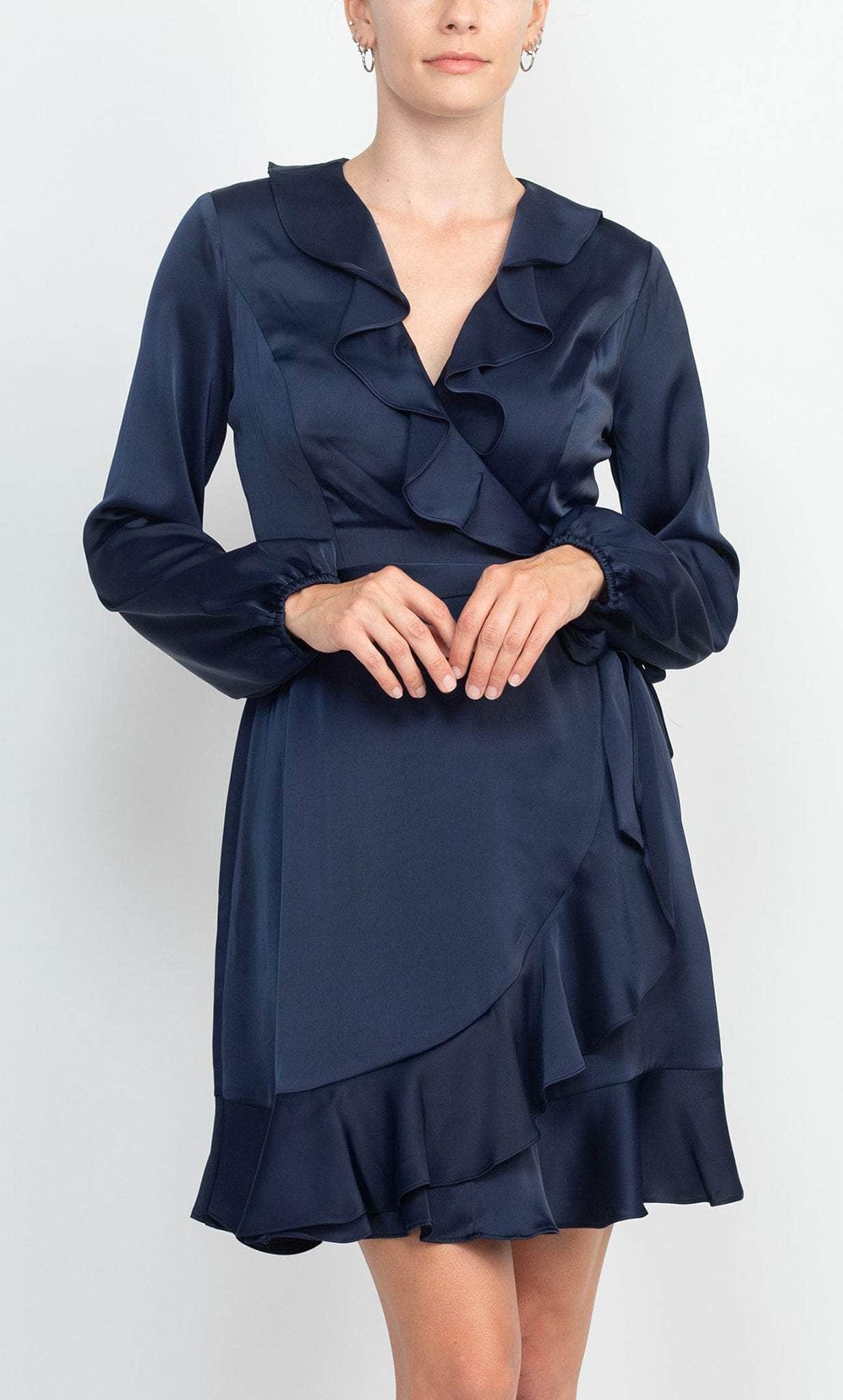 Rcollared Ruffle Trim London Times T6191M - Ruffle Collared Charmeuse Dress – Couture Candy