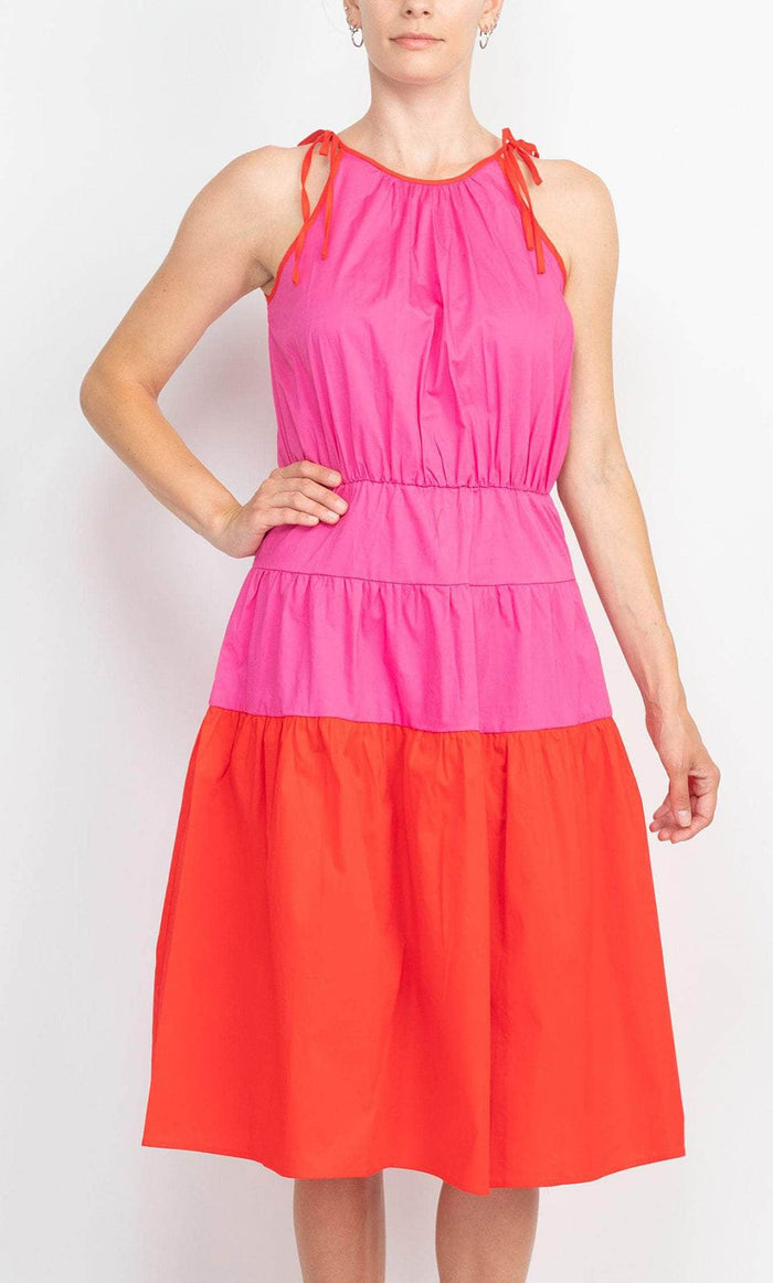 London Times T6216M - Sleeveless Tied-Up Halter Midi Dress Cocktail Dresses S / Pink