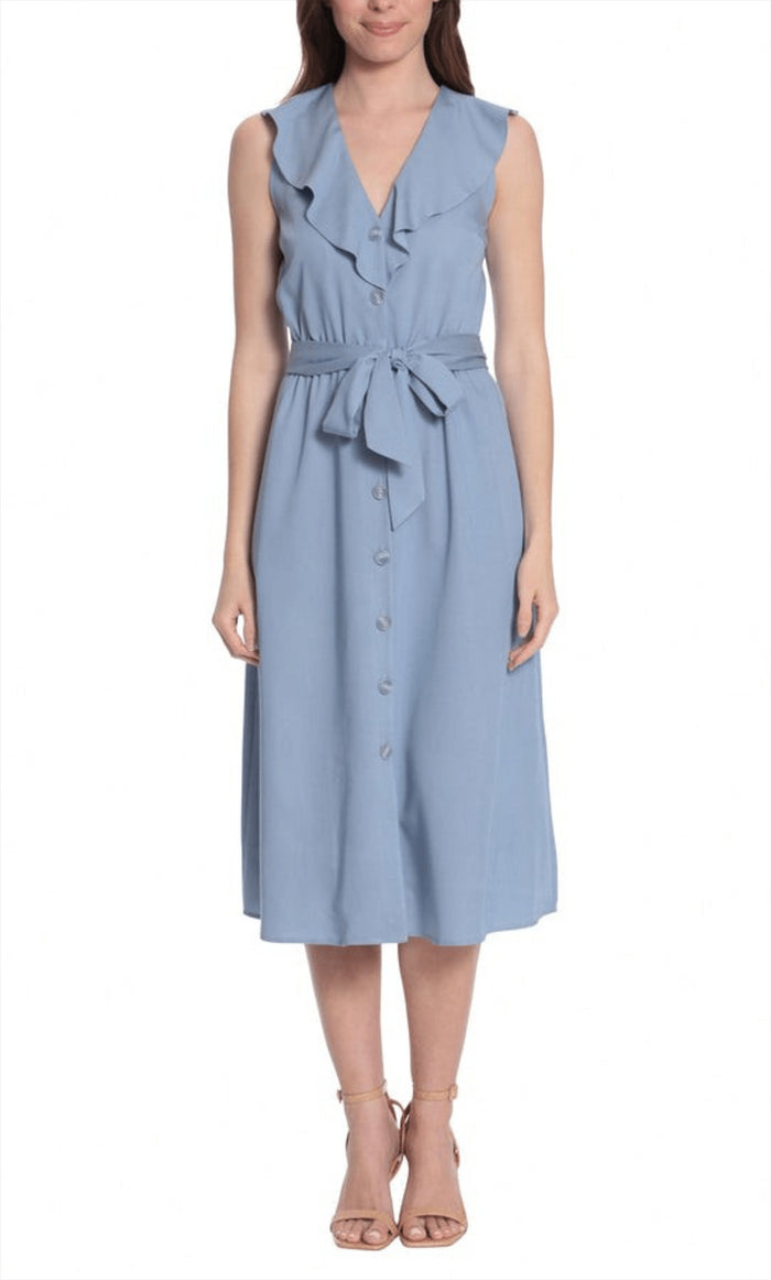 London Times T6218M - Casual Collared Midi Dress Special Occasion Dress 0 / Chambray
