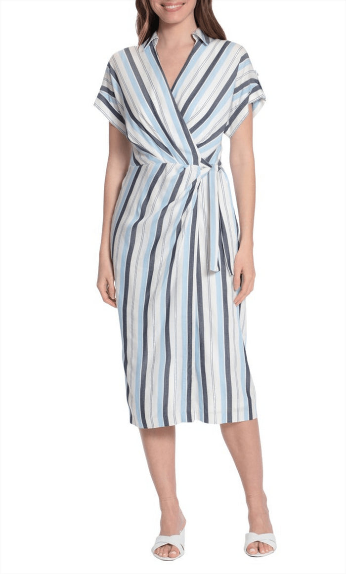 London Times T6221M - Stripe Printed Casual Dress Special Occasion Dress 0 / Blue