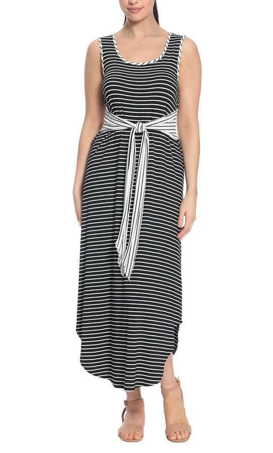 London Times T6236M - Scoop Neck Casual Stripe Dress Evening Dresses S / Black