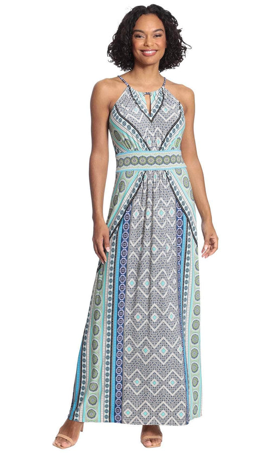 London Times T6275M - Keyhole Print Long Dress Evening Dresses 4 / Blue