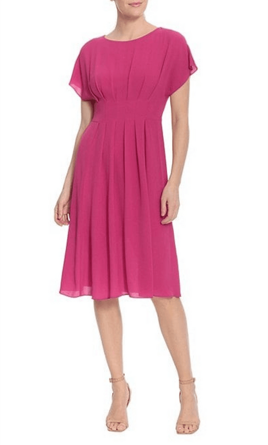 London Times T6318M - Chiffon Flowy Midi Dress Special Occasion Dress 0 / Fuchsia