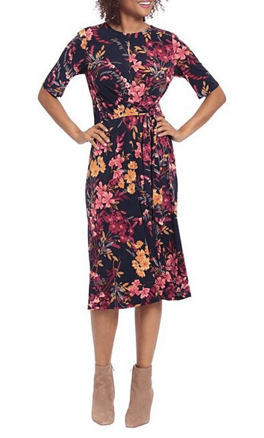 London Times T6509M - Floral Keyhole Front Tea-Length Dress Cocktail Dresses