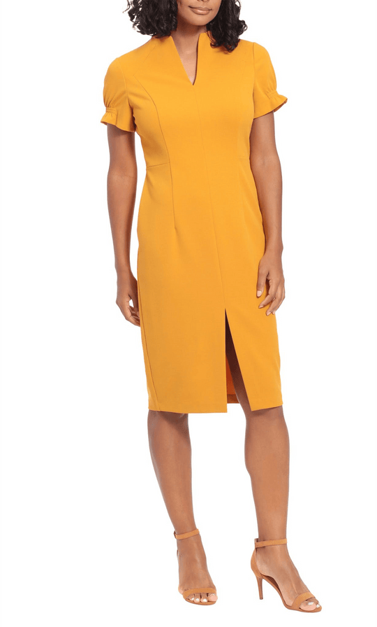 London Times T6514M - Flare Sleeve Short Dress Cocktail Dresses 0 / Inca Gold