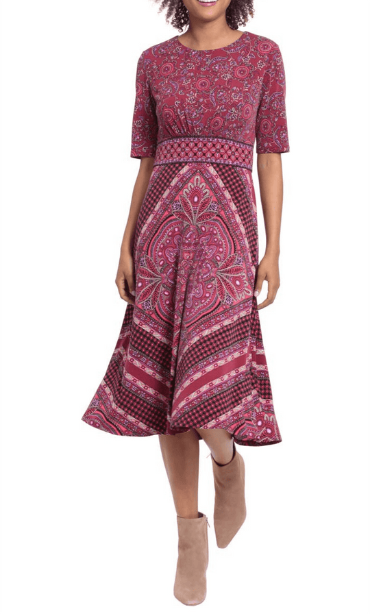 London Times T6536M - Floral Scoop Neck A-line Dress