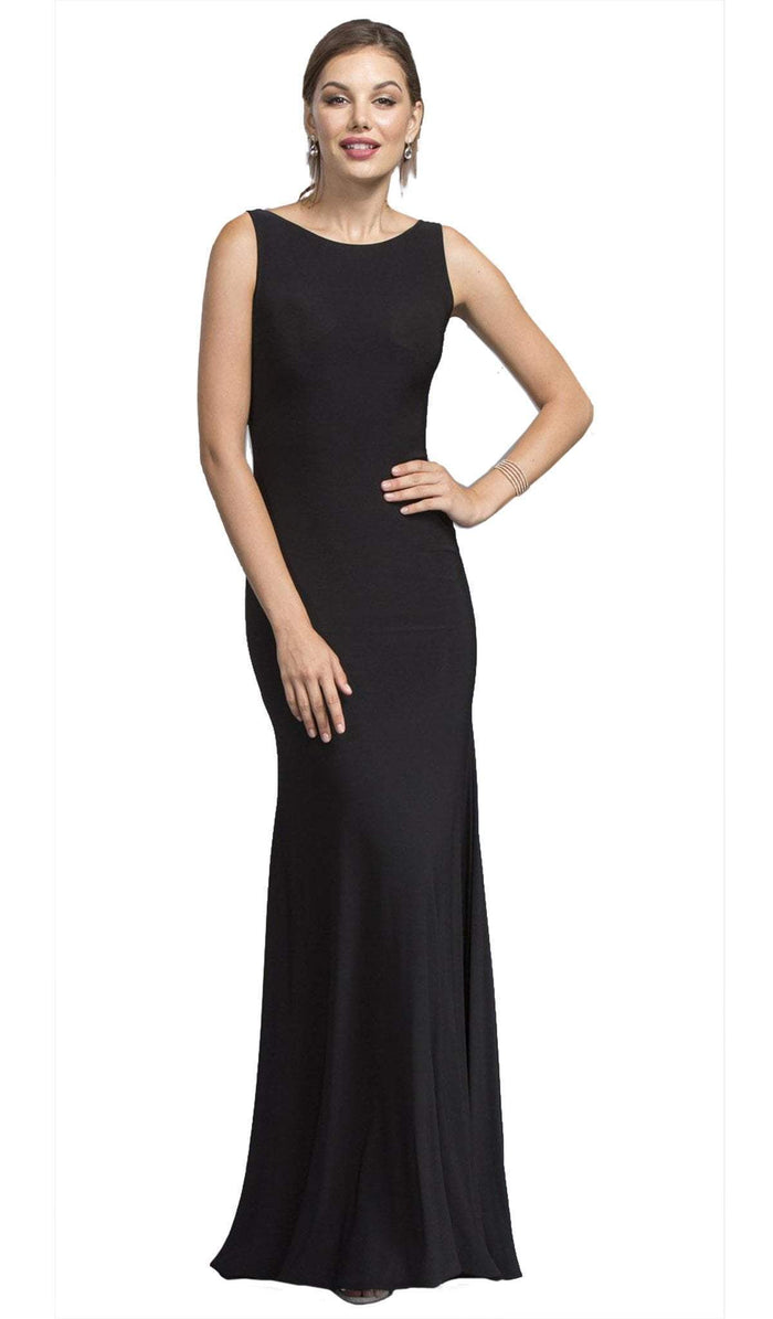 Long Black Sheath Formal Dress with Illusion Back Evening Dressses XXS / Bk-Patch