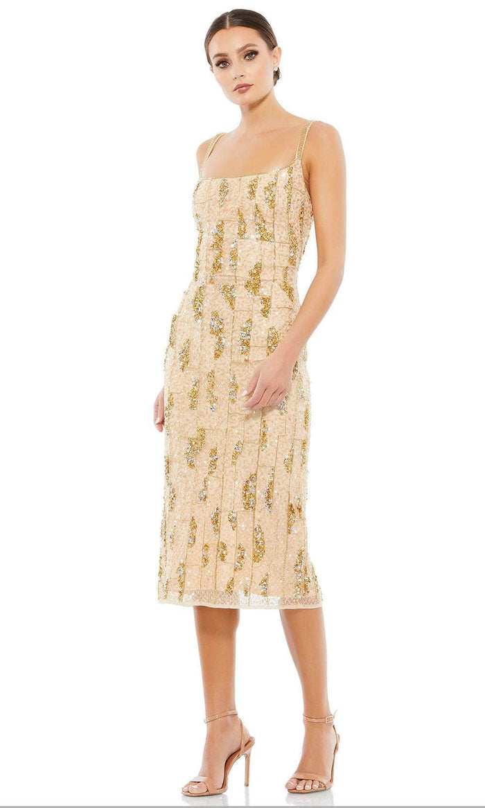 Mac Duggal 10770 - Tea Length Beaded Dress Cocktail Dresses 0 / Nude/Gold