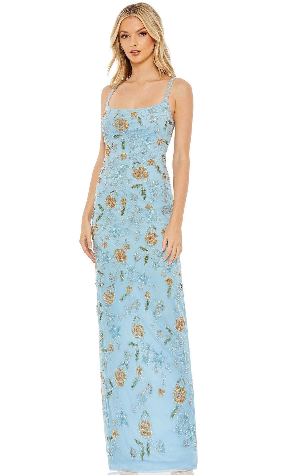 mac duggal square-neck floral beaded maxi dress Pink Sleeveless Hand Beaded Floral Midi Dress main image 1