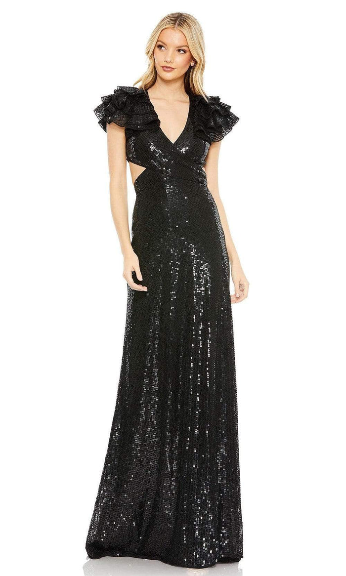 Mac Duggal - 10829 Flutter Sleeve Cutout Sequin Gown Special Occasion Dress 0 / Black