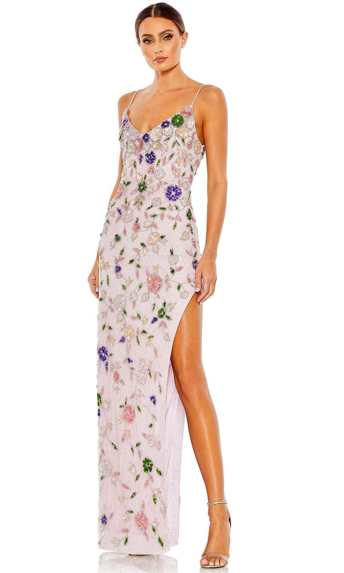 Mac Duggal 10893 - V-Neck Floral Sequin Prom Dress Prom Dresses 0 / Lilac Multi