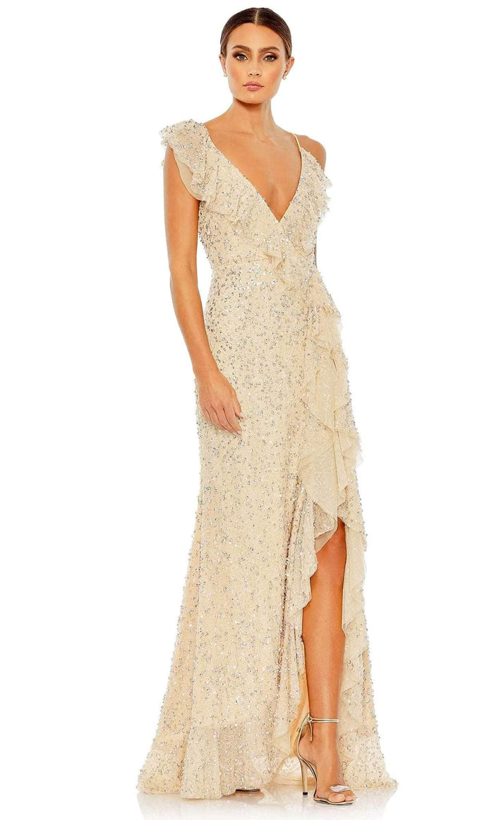 Mac Duggal 10931 - Asymmetrical Ruffle Detail Sleeveless Dress Prom Dresses 0 / Nude