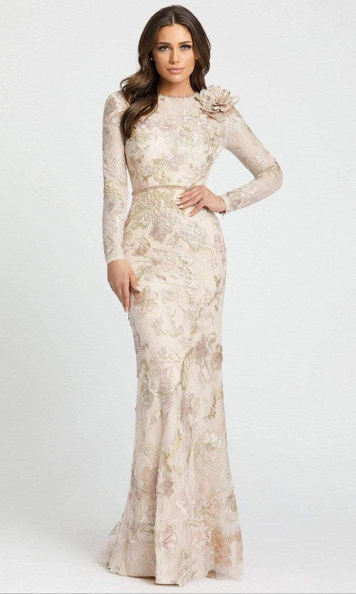 Mac Duggal - 11174 Long Sleeve Floral Accented Long Gown Evening Dresses 0 / Blush