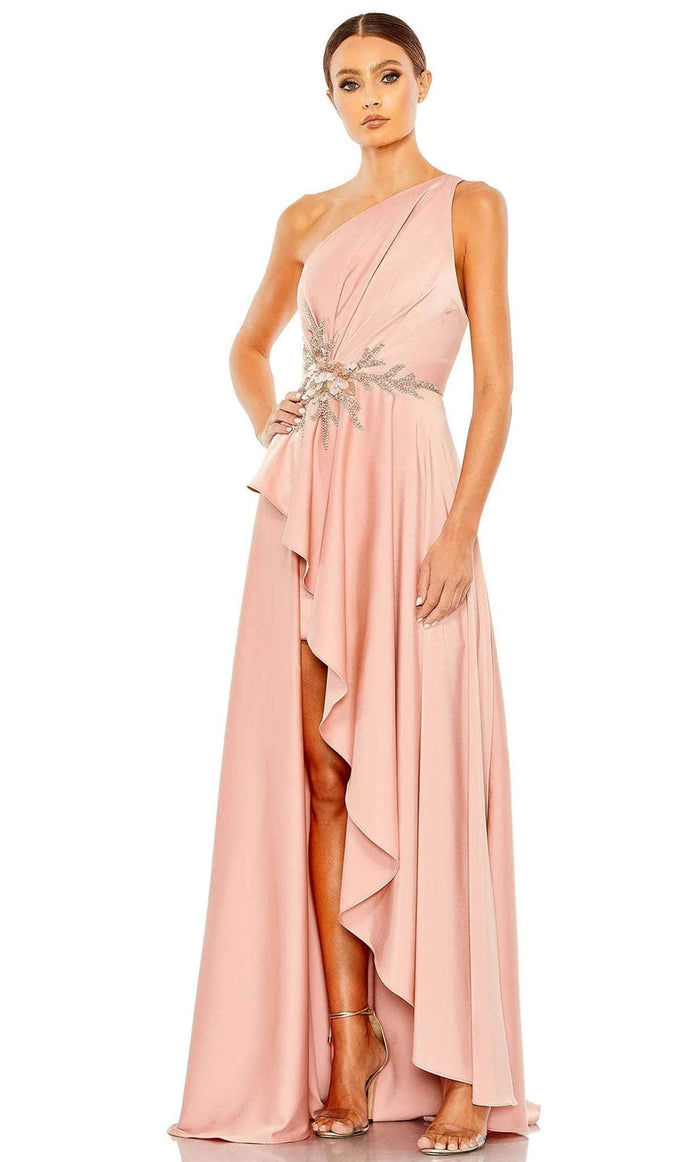 Mac Duggal 11262 - Asymmetric Beaded Waist Evening Gown Evening Dresses 0 / Rose