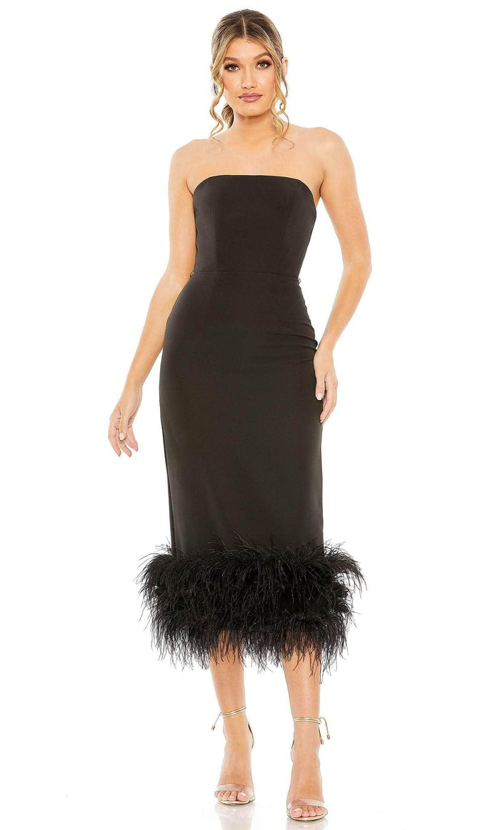 Mac Duggal 11629 - Feather Trim Sheath Homecoming Dress Homecoming Dresses 2 / Black