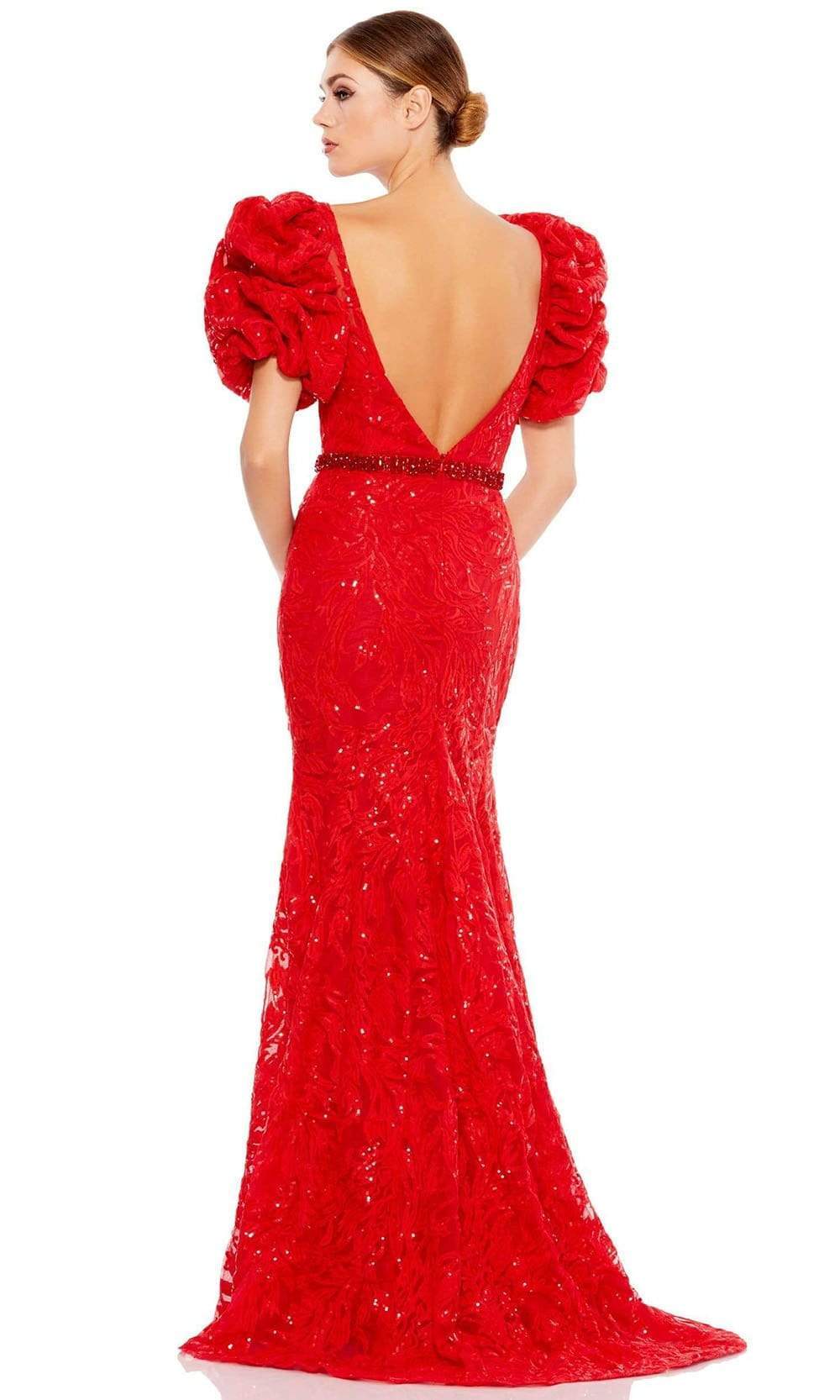 Mac Duggal - 12421 Puff Sleeve Sequined Lace Gown – Couture Candy