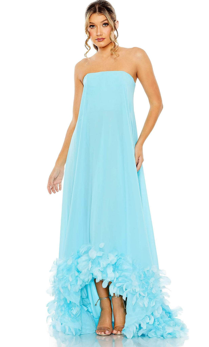 Mac Duggal 13001 - Strapless Feathered High-low Hem Dress Special Occasion Dress 0 / Aqua