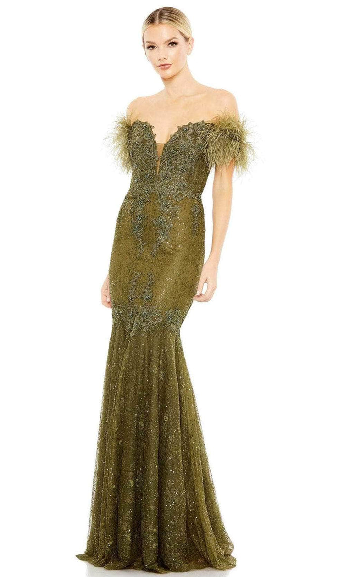 Mac Duggal 20246 - Feathered Off Shoulder Evening Dress Special Occasion Dress 0 / Olive