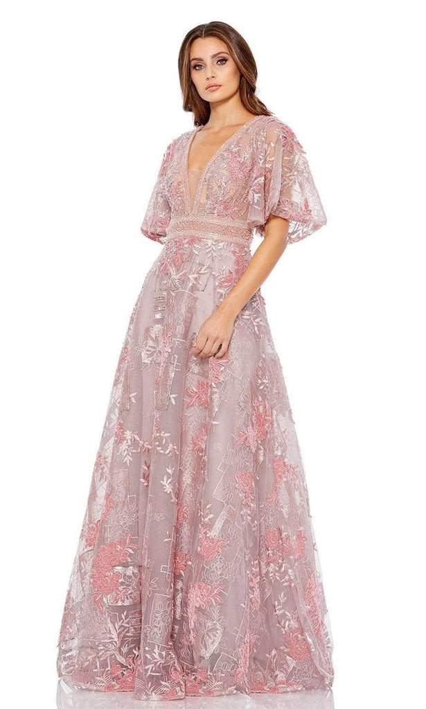 Mac Duggal - Pink Embroidered Flounce Sleeve A Line Gown - US 18 Mac Duggal - Pink Embroidered Flounce Sleeve A Line Gown - US 18