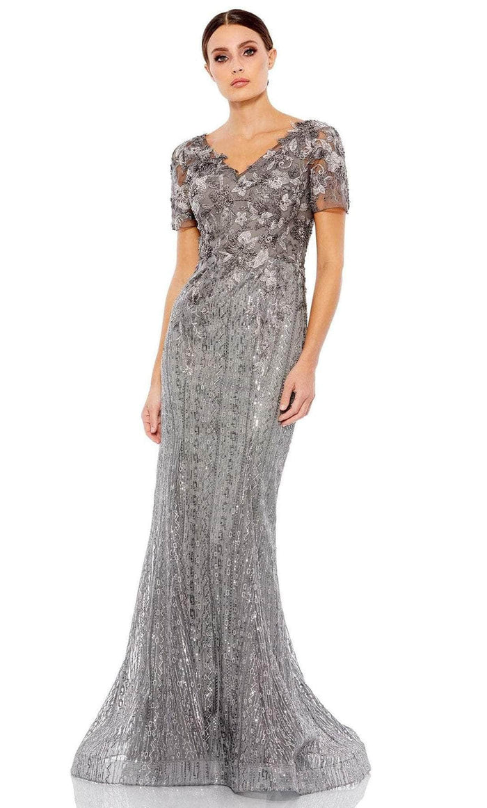 Mac Duggal 20282 - V-Neck Embroidered Evening Gown Evening Dresses 4 / Dark Grey