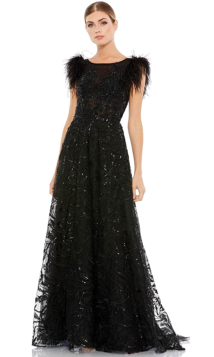 Mac Duggal 20296 - Feathered Shoulder A-Line Dress Prom Dress 2 / Black