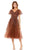 Mac Duggal - 20304 V-Neck Tea Length Dress Cocktail Dresses 2 / Espresso