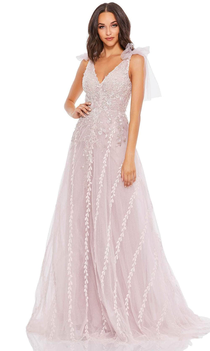 Mac Duggal 20313 - V-Neck Bow Strap Evening Gown Evening Dresses 0 / Light Pink