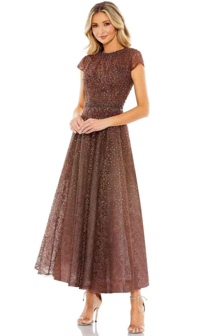 Mac Duggal 20371 - Cap Sleeve Jeweled Cocktail Dress Holiday Dresses 0 / Chocolate
