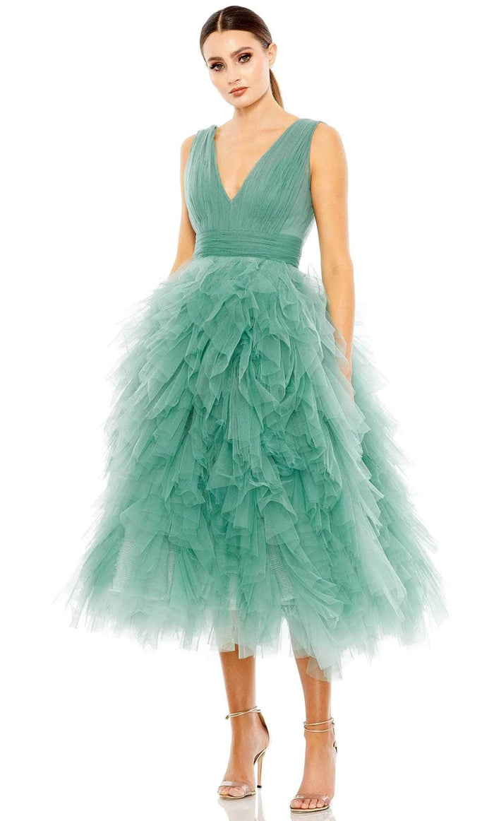 Mac Duggal 20411 - V-Neck Ruffled Prom Dress Holiday Dresses 2 / Jade
