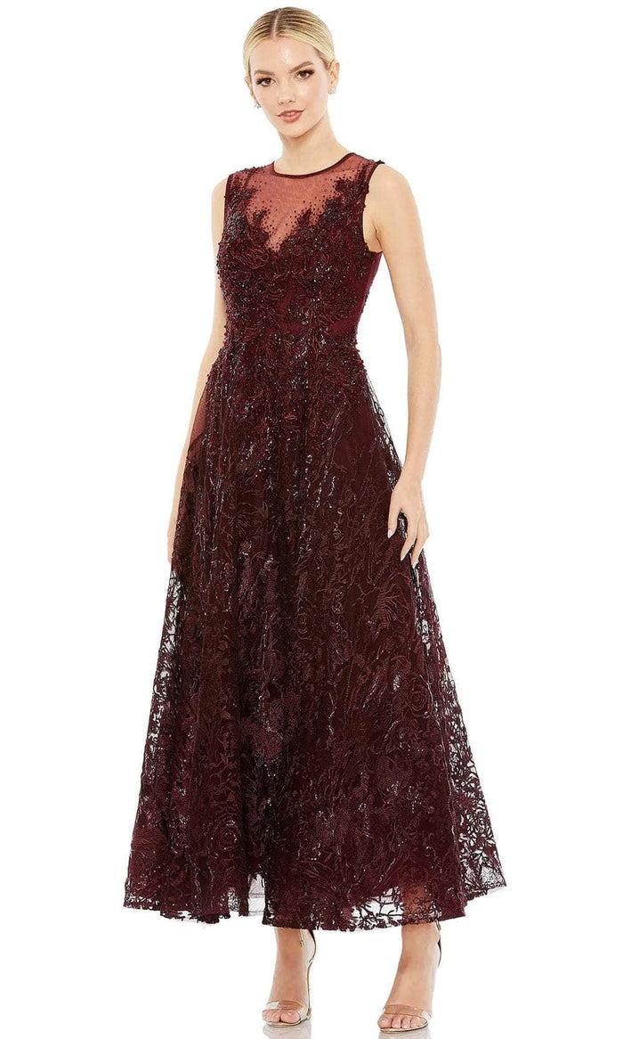Mac Duggal 20421 - Beaded Lace A-Line Evening Dress Evening Dresses 2 / Burgundy