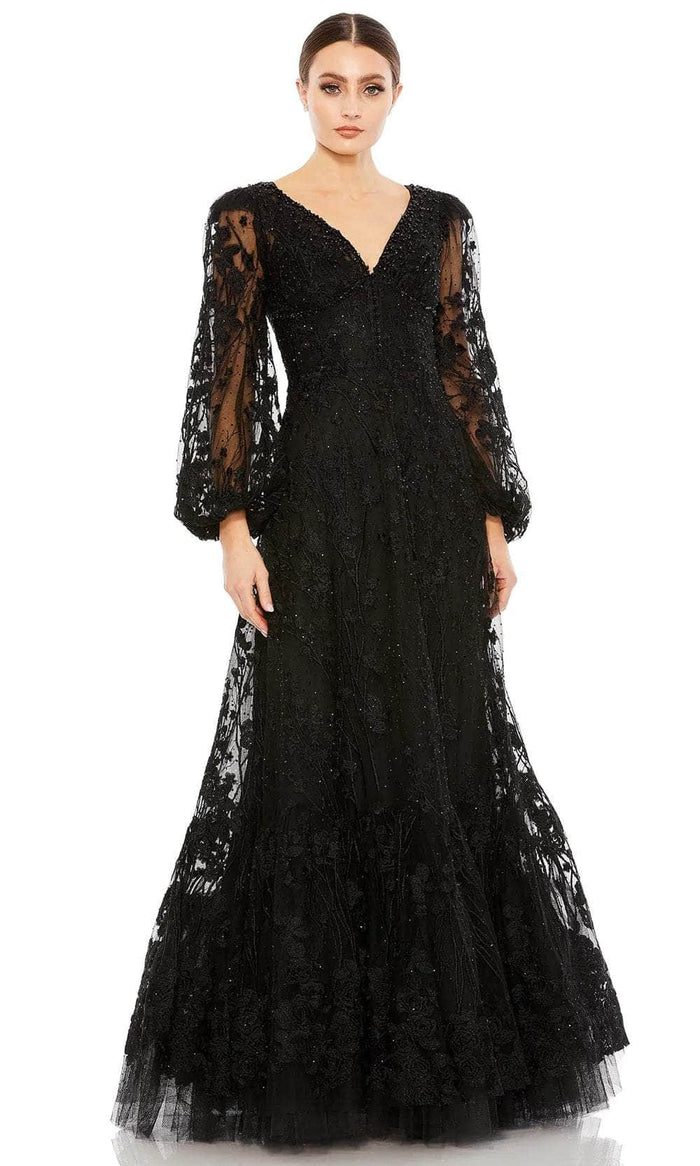 Mac Duggal 20430 - Long Puff Sleeve A-line Evening Gown Evening Dresses 4 / Black