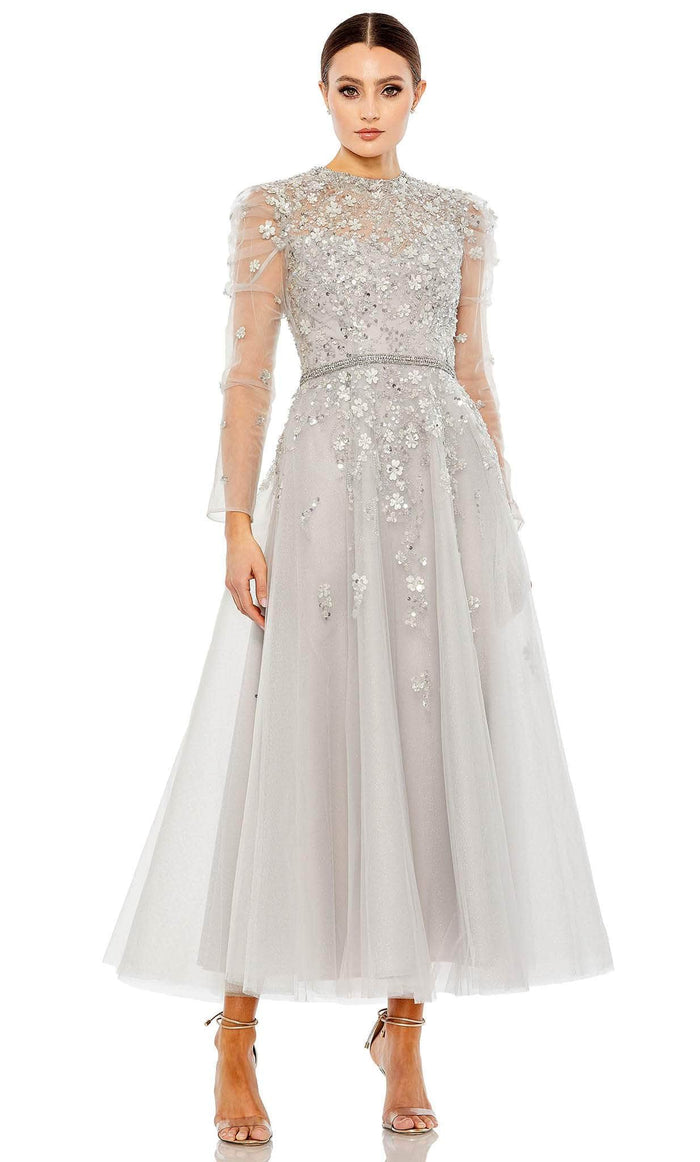 Mac Duggal 20444 - Appliqued Tulle Prom Dress Special Occasion Dress 4 / Platinum