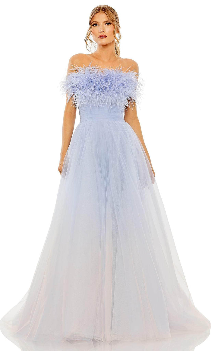 Mac Duggal 20557 - Feather Detailed Strapless Ballgown Special Occasion Dress 0 / Blue Ombre