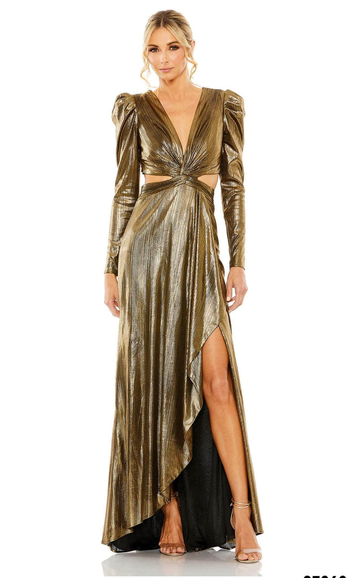 Mac Duggal 27060 - Metallic Cutout Evening Gown Winter Formals and Balls 0 / Antique Gold