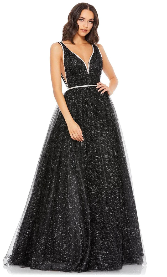 Mac Duggal 30727 - V-neck Sleeveless Ballgown Prom Dresses 0 / Black Silver
