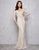 Mac Duggal - 4247D Plunging V-neck Beaded Sheath Gown - 1 pc Platinum Nude in size 8 and 1 pc Nude Platinum in Size 14 Available CCSALE
